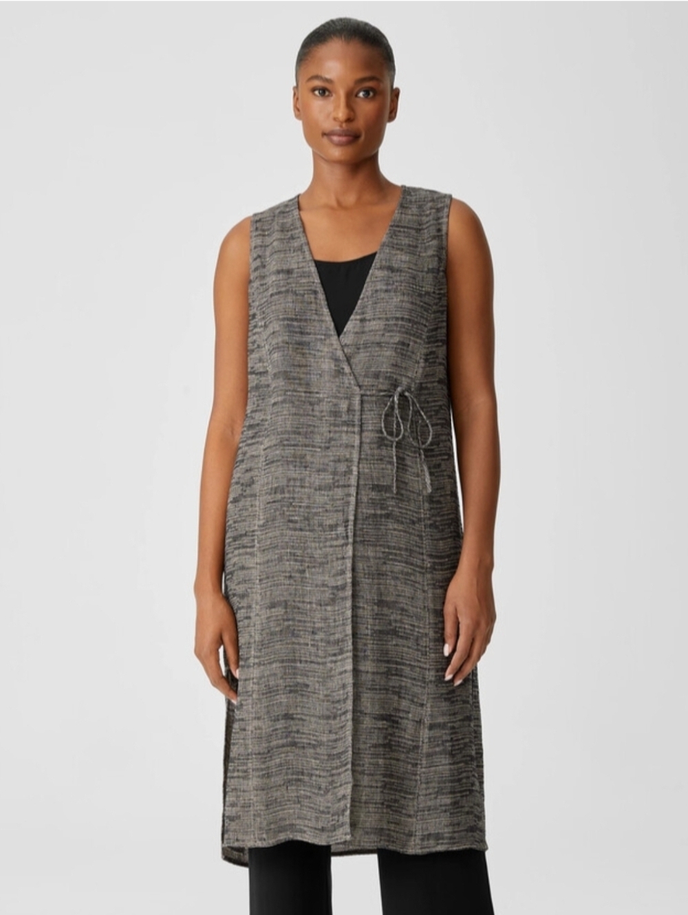 Eileen Fisher Organic Linen Gauze Strata Wrap Top Long Vest Gray XL Lagenlook